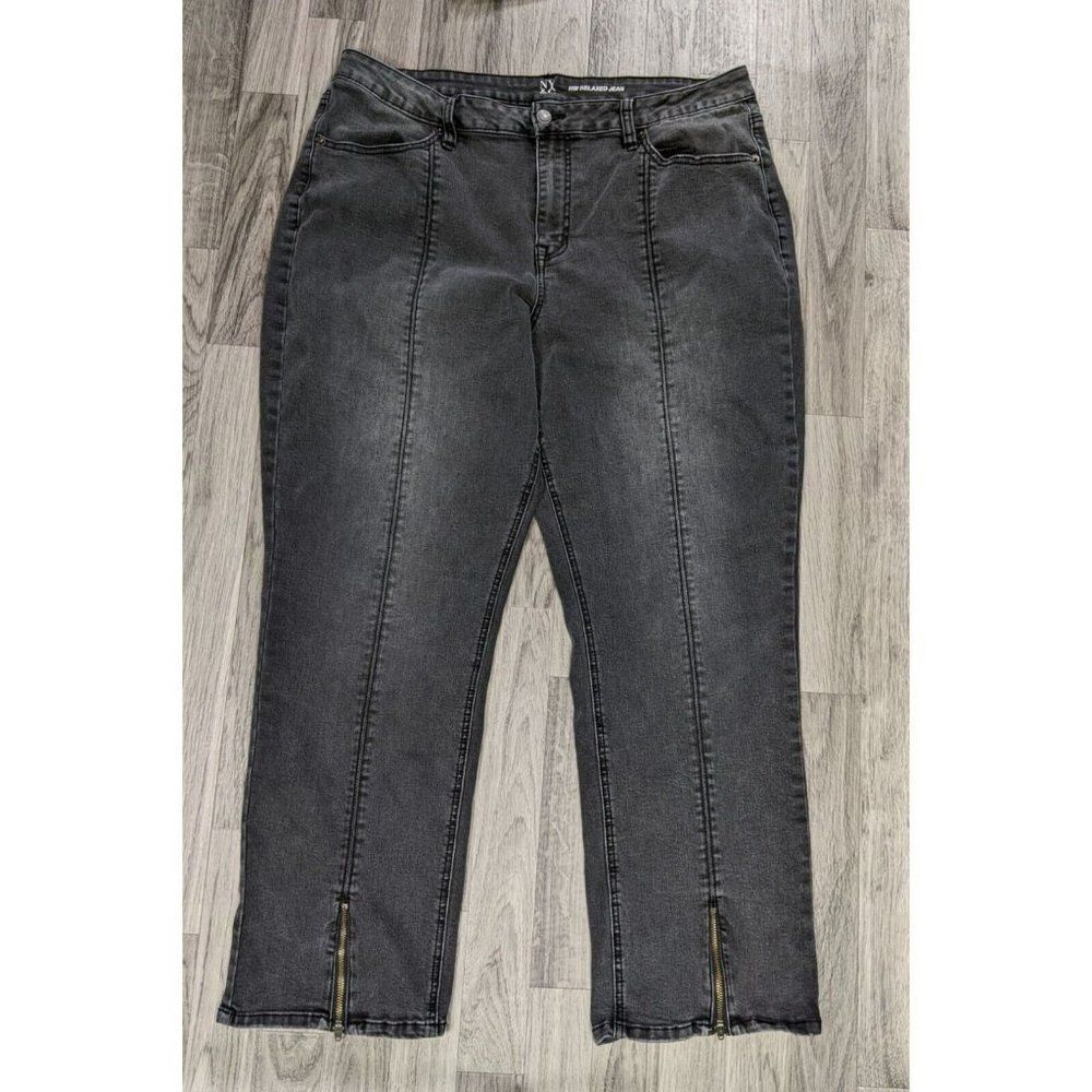 (3/$35) New York & Company Size 20 Relaxed Zipped Cuffs Pockets Black Grey Jeans